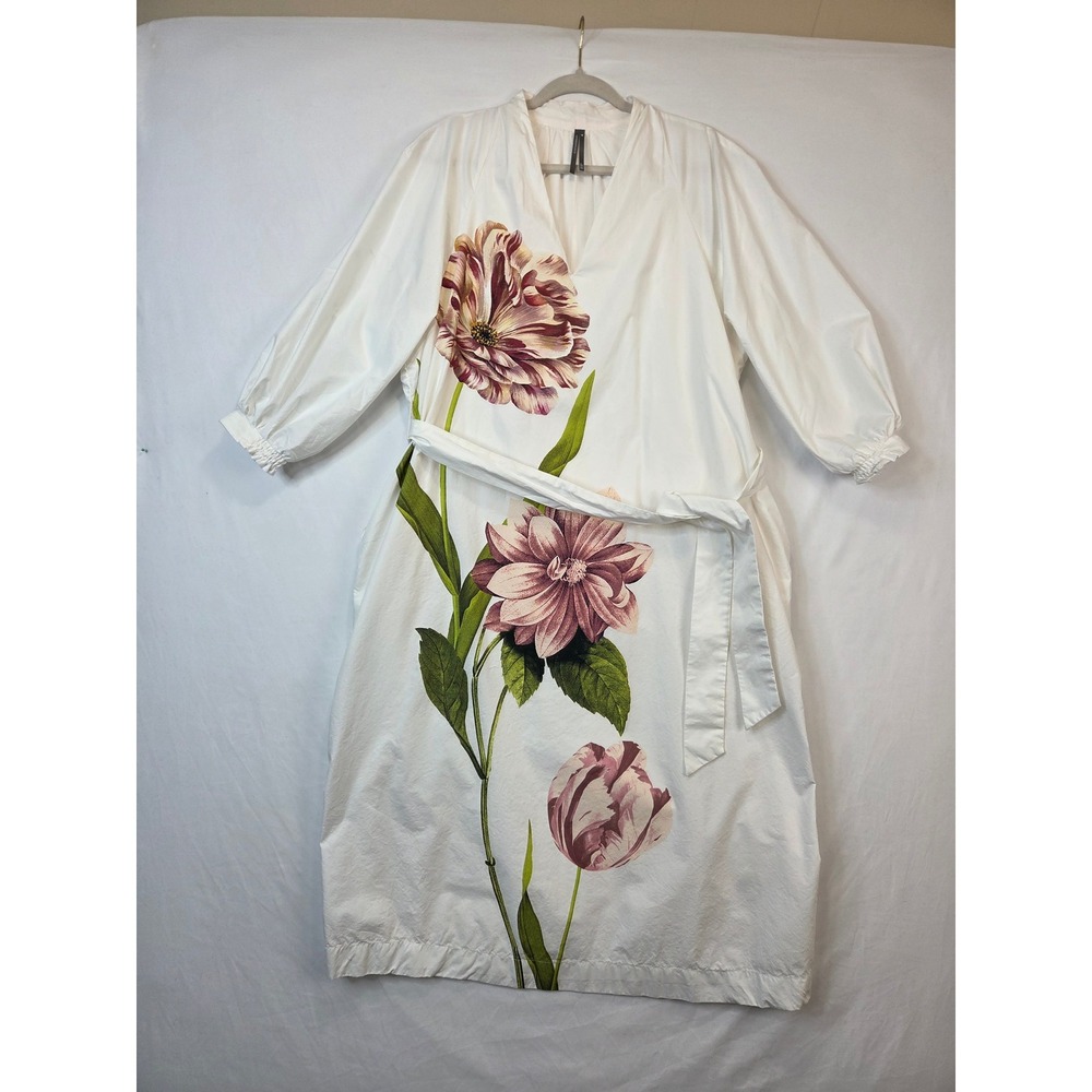 Anthropologie Belted V-Neck Floral Midi Dress MP Medium Petite Cotton Pockets - Picture 8 of 13